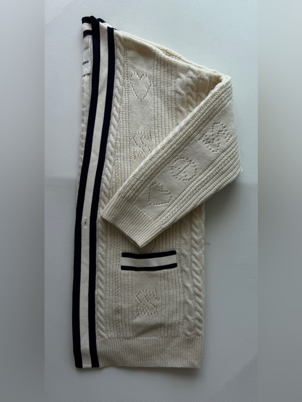 Sandro Erwan Long Cardigan-Coat with Pointelle Knit Size 2 - Picture 13 of 16